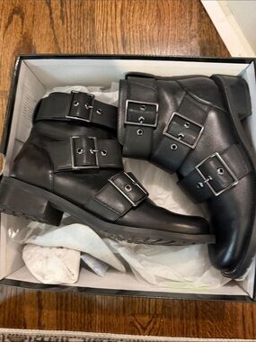 Blondo Black Triple Buckle Leather Ankle Boots